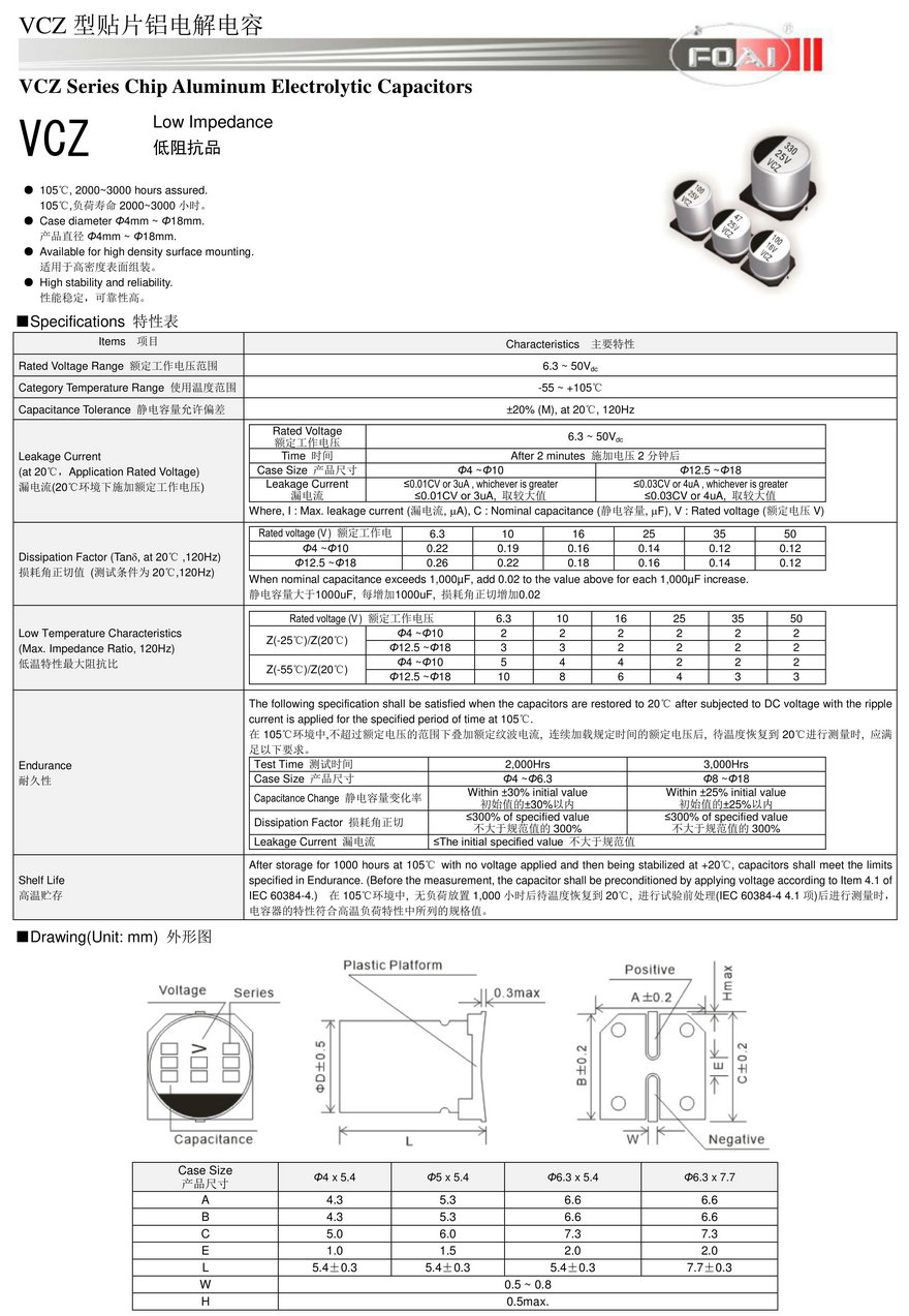 VCZ Series Chip Aluminum Electrolytic Capacitors